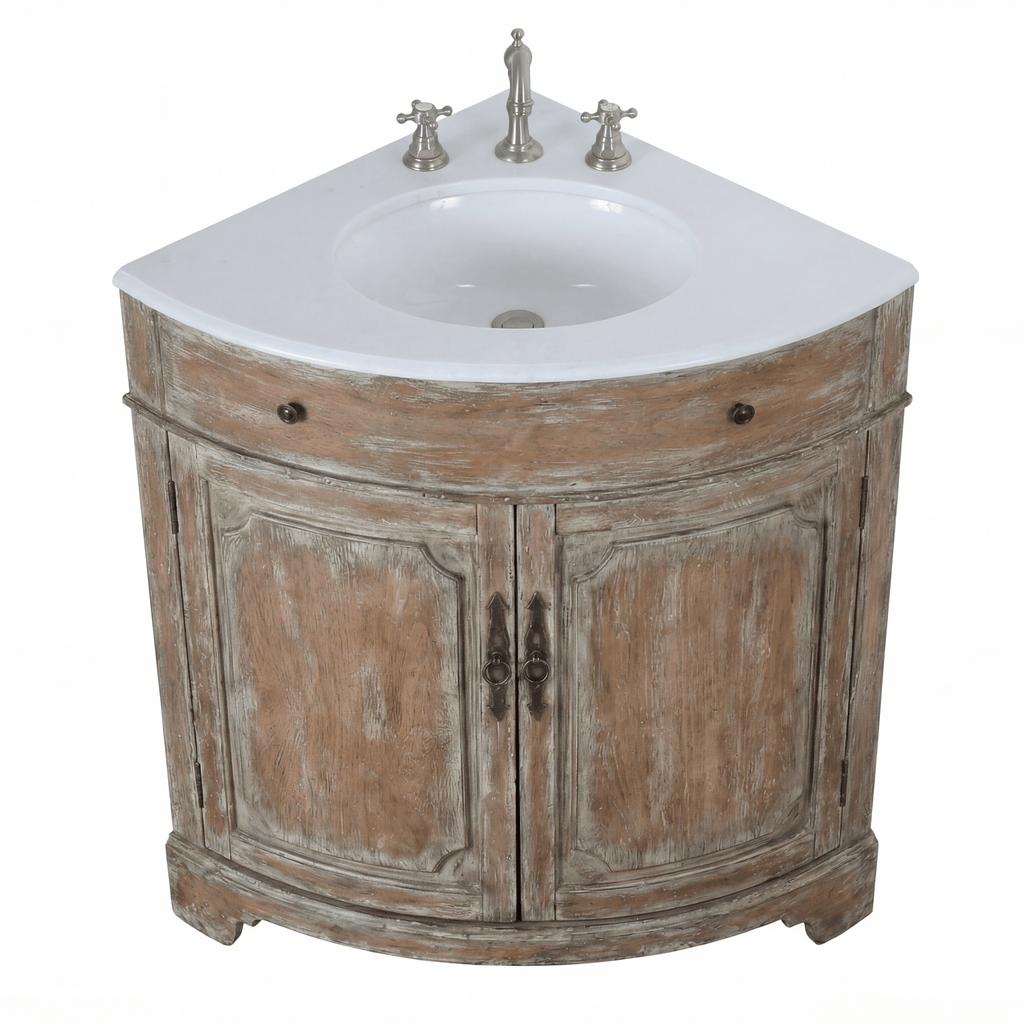 24 Inch Triadsville Freestanding Distressed Brown Corner Bathroom Sink Vanity