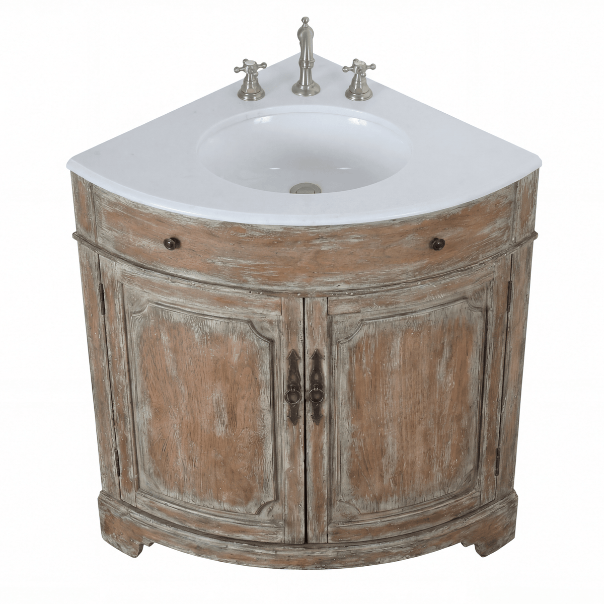 24 Inch Triadsville Freestanding Distressed Brown Corner Bathroom Sink Vanity
