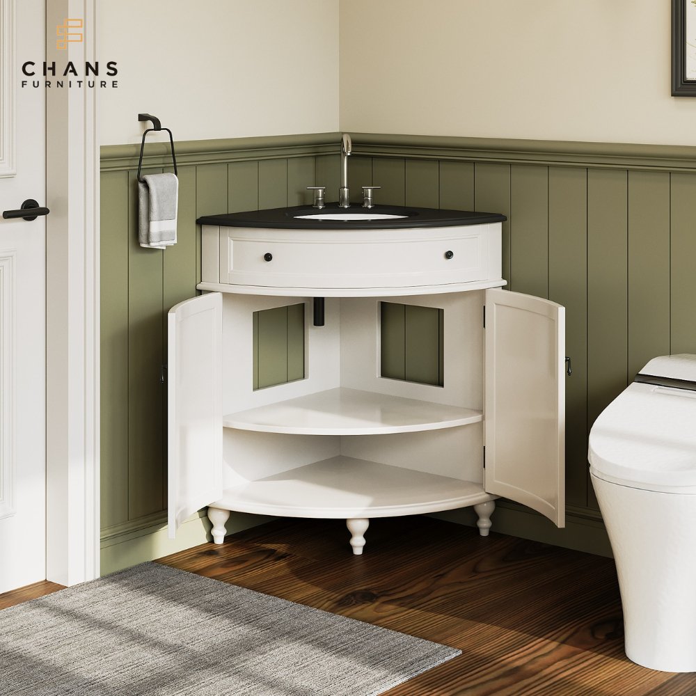 24 Inch Triadsville Freestanding White Corner Bathroom Sink Vanity