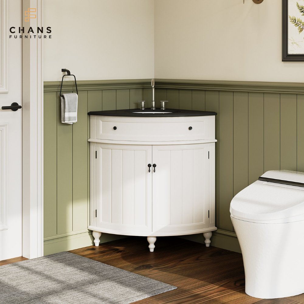 24 Inch Triadsville Freestanding White Corner Bathroom Sink Vanity