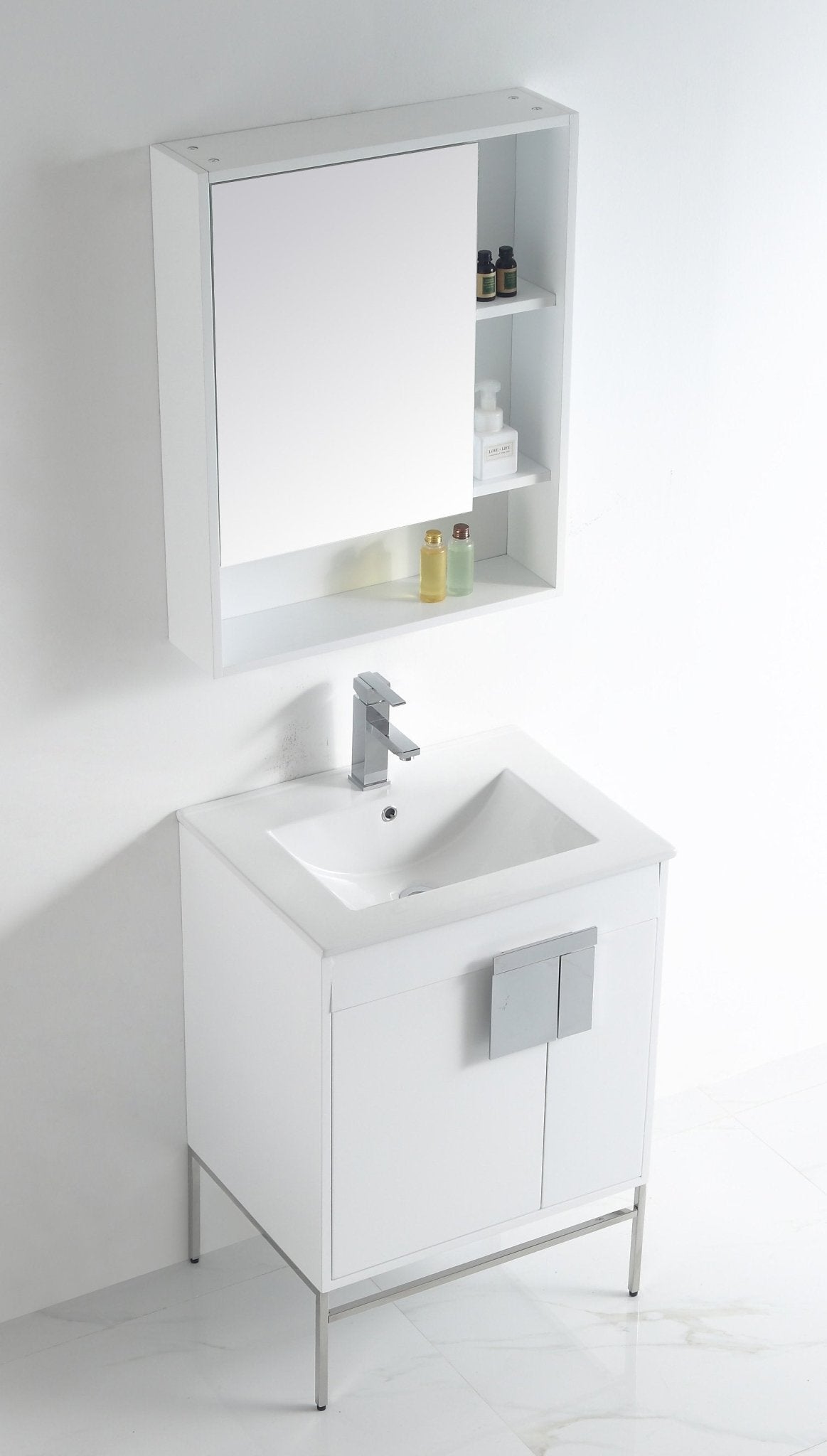 24 Inch Kuro Modern Minimalistic White Bathroom Vanity With Integral Top