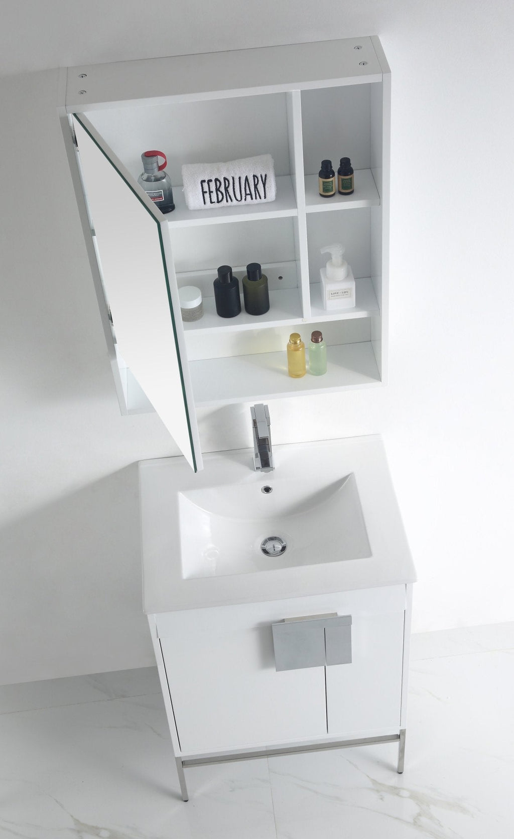 24 Inch Kuro Modern Minimalistic White Bathroom Vanity With Integral Top