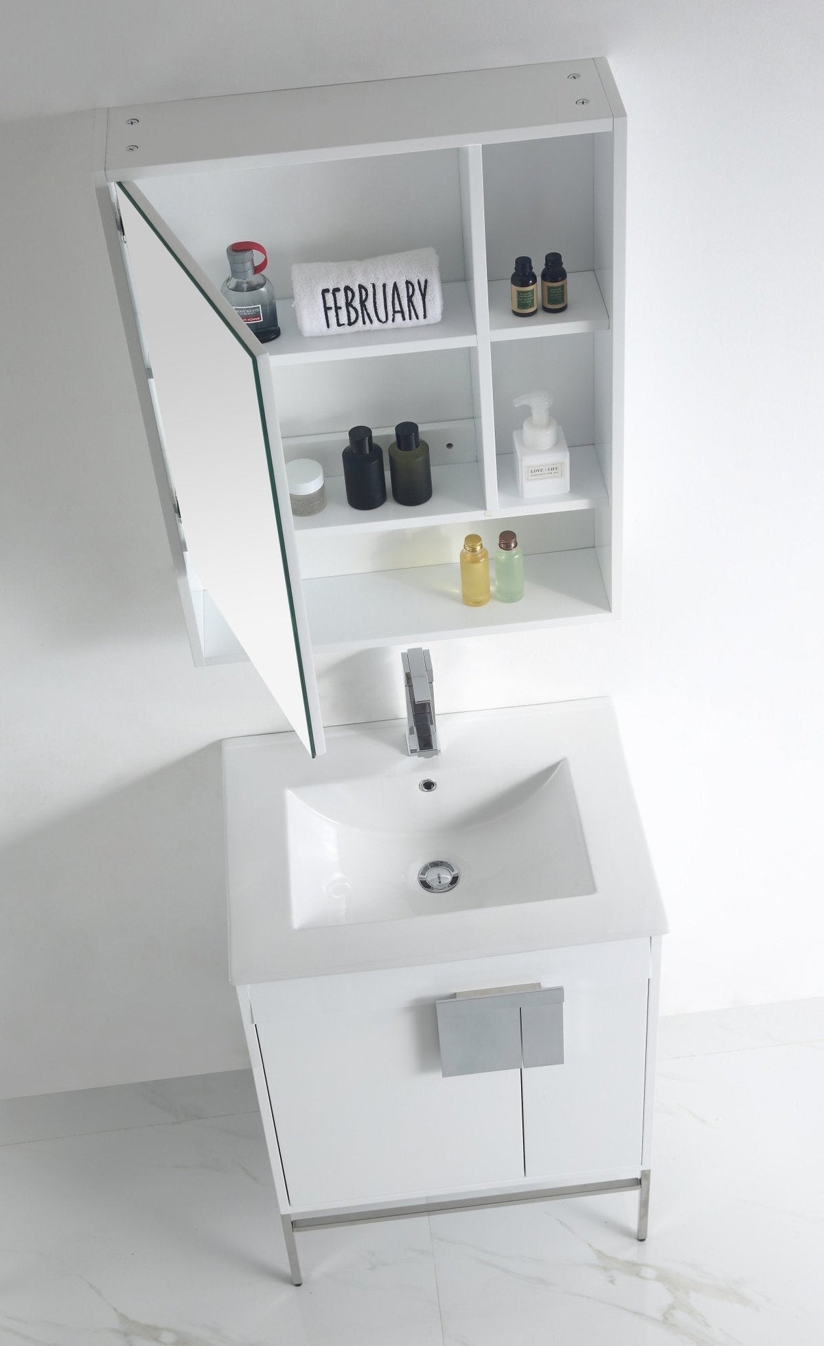 24 Inch Kuro Modern Minimalistic White Bathroom Vanity With Integral Top