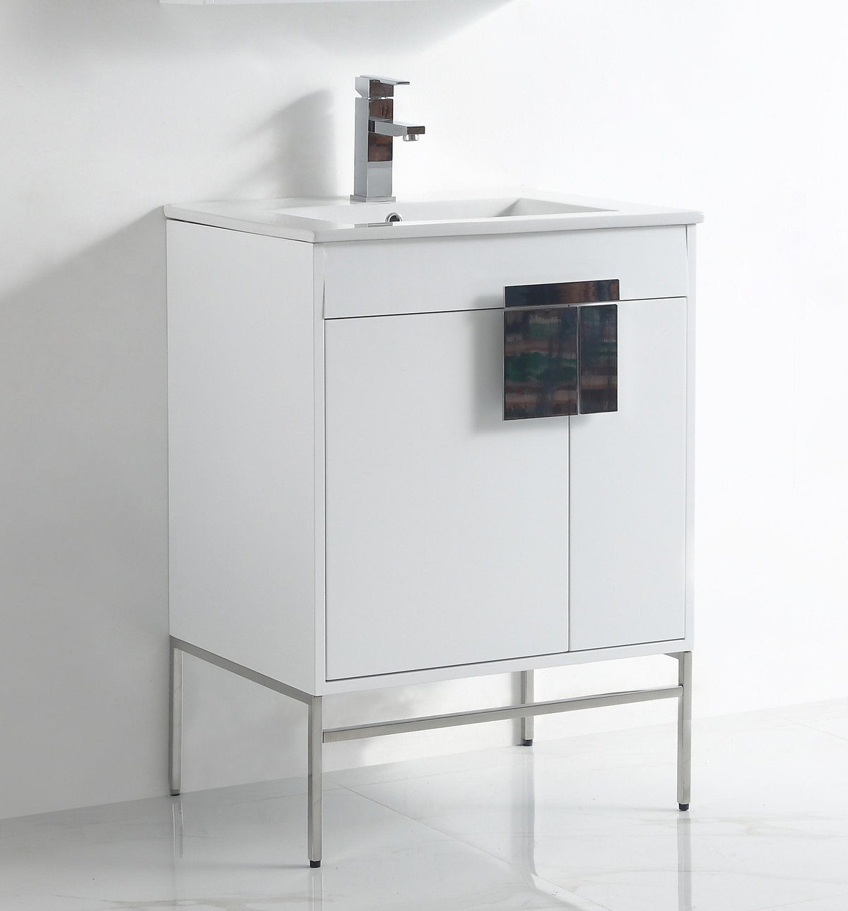 24 Inch Kuro Modern Minimalistic White Bathroom Vanity With Integral Top