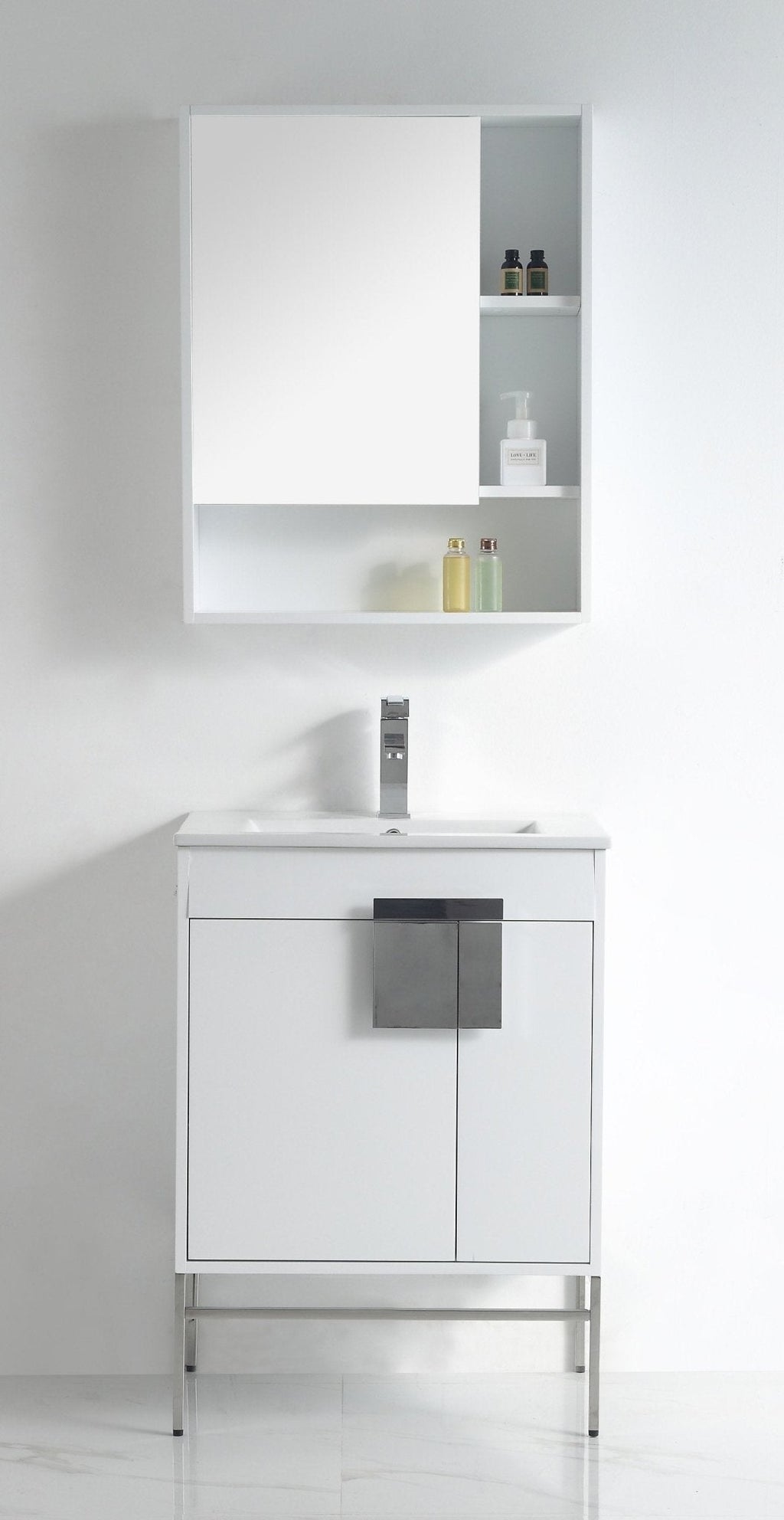 24 Inch Kuro Modern Minimalistic White Bathroom Vanity With Integral Top