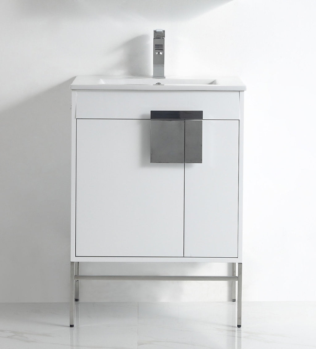 24 Inch Kuro Modern Minimalistic White Bathroom Vanity With Integral Top