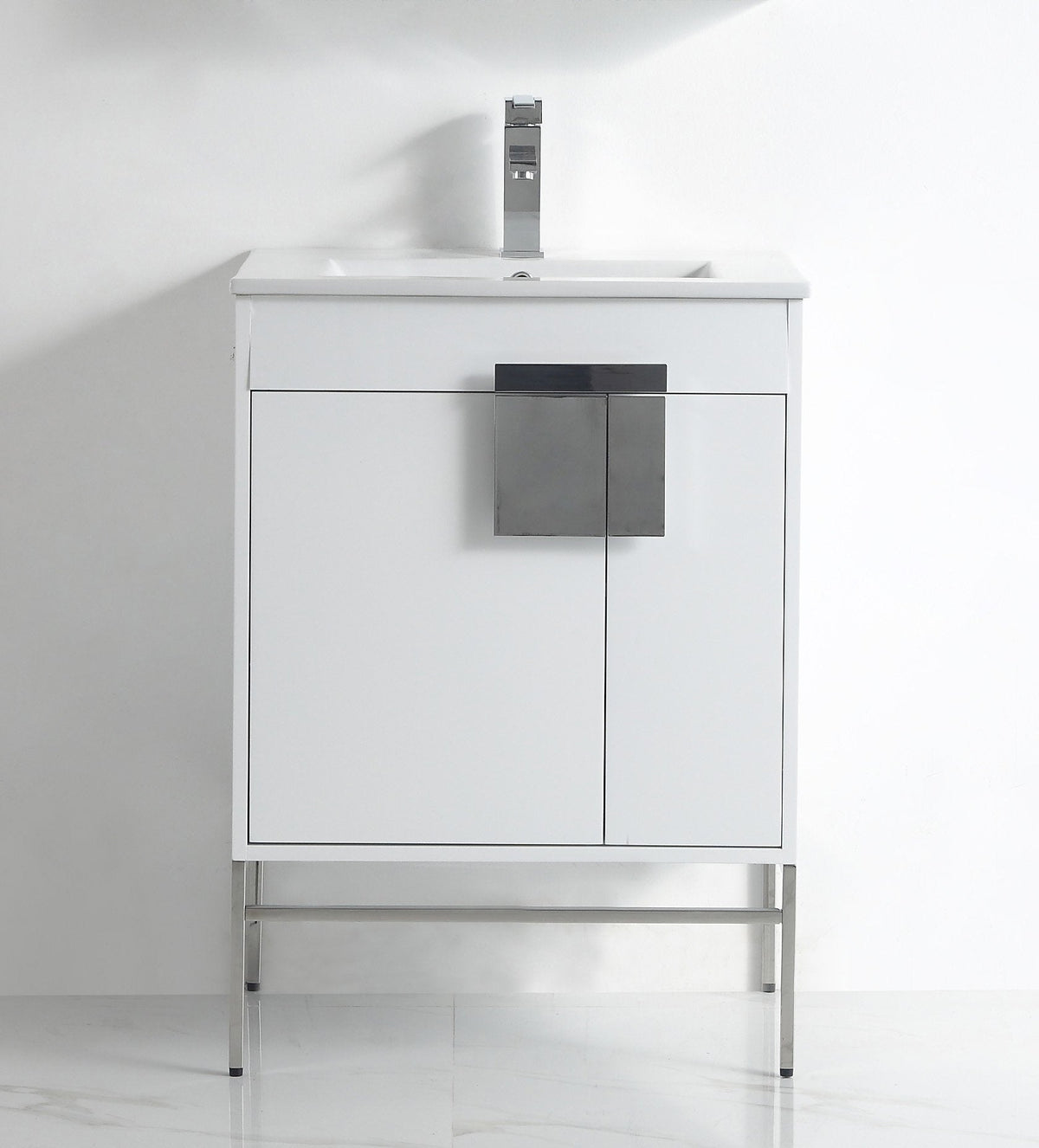24 Inch Kuro Modern Minimalistic White Bathroom Vanity With Integral Top