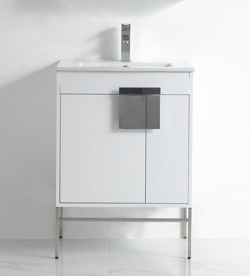 24 Inch Kuro Modern Minimalistic White Bathroom Vanity With Integral Top