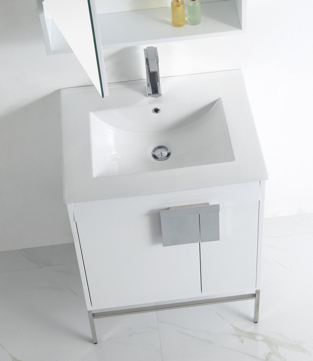 24 Inch Kuro Modern Minimalistic White Bathroom Vanity With Integral Top
