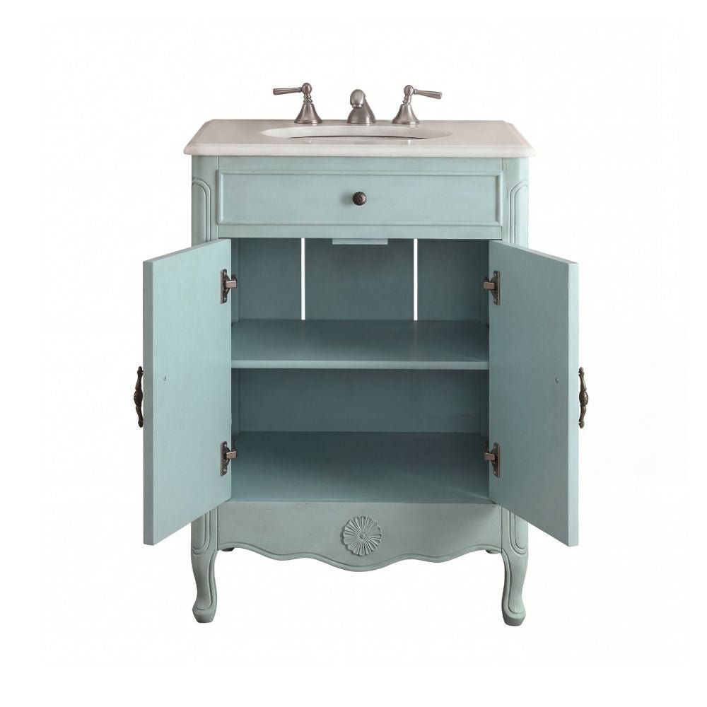 26 Inch Daleville Distressed Light Blue Cottage Style Small Bathroom Sink Vanity