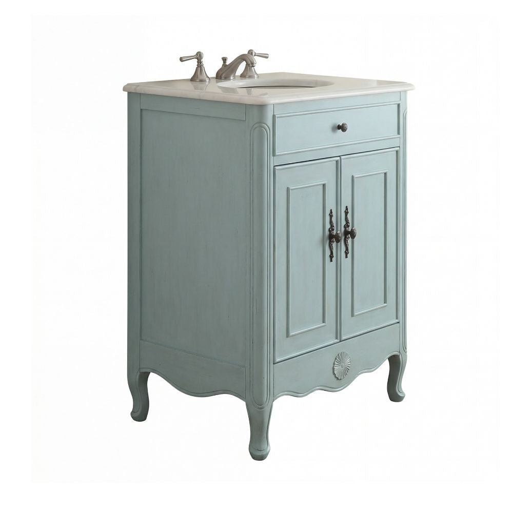 26 Inch Daleville Distressed Light Blue Cottage Style Small Bathroom Sink Vanity