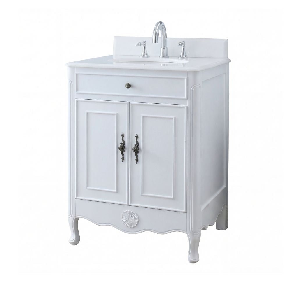 26 Inch Daleville Distressed White Cottage Style Small Bathroom Sink Vanity