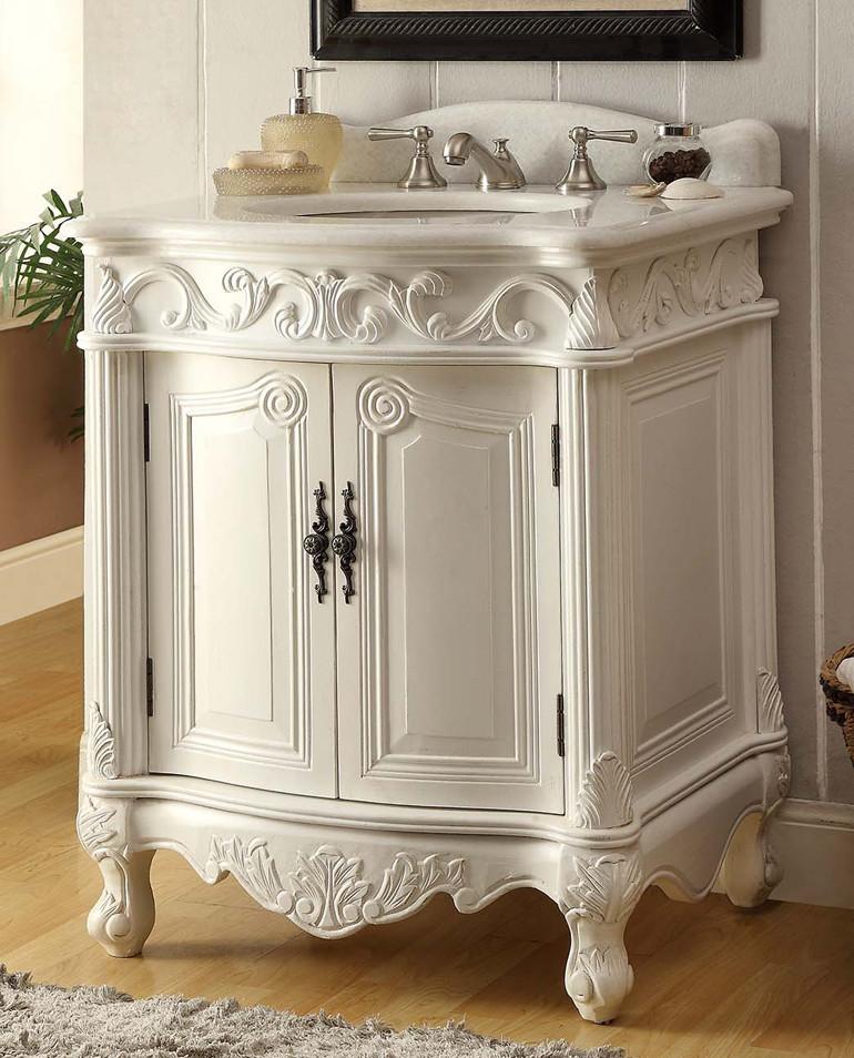 27 Inch Classic Style Antiqued White Hayman Bathroom Sink Vanity