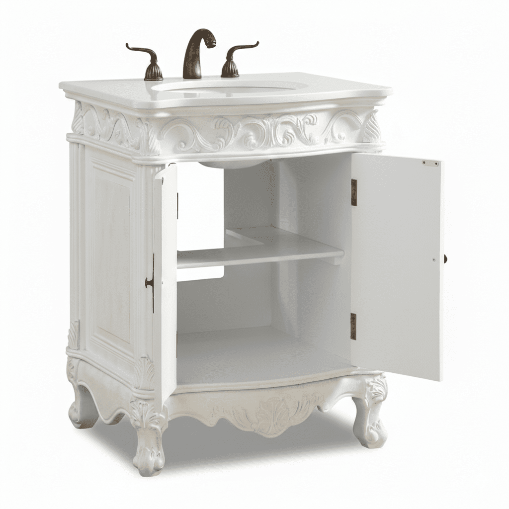 27 Inch Classic Style Antiqued White Hayman Bathroom Sink Vanity