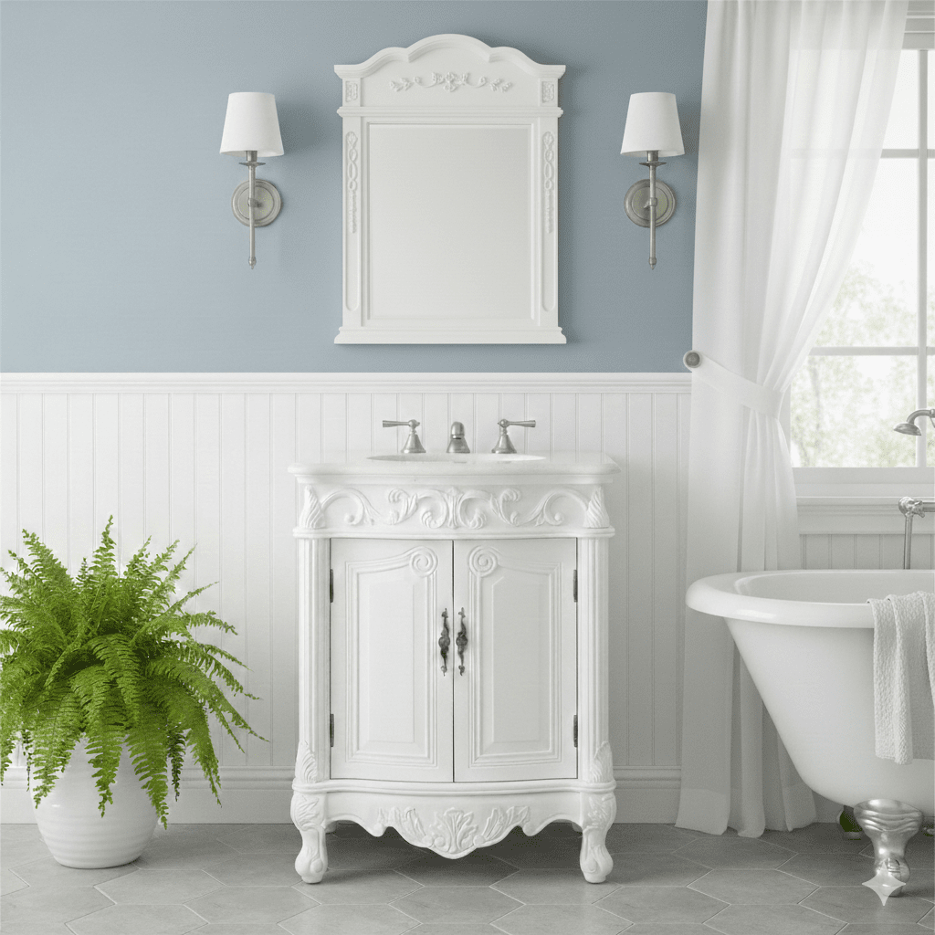 27 Inch Classic Style Antiqued White Hayman Bathroom Sink Vanity