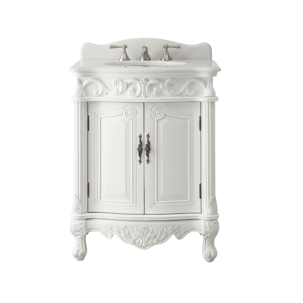 27 Inch Classic Style Antiqued White Hayman Bathroom Sink Vanity