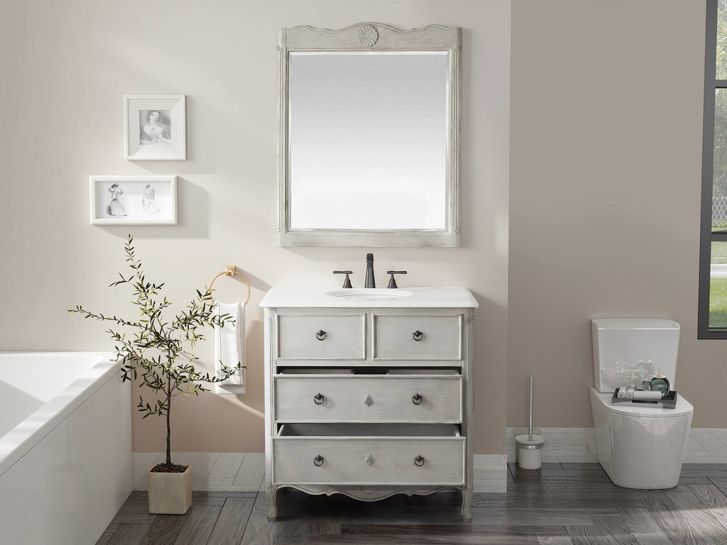 34 Inch Cottage Freestanding Distressed Gray Daleville Bathroom Vanity, Single Sink, Fully Assembled