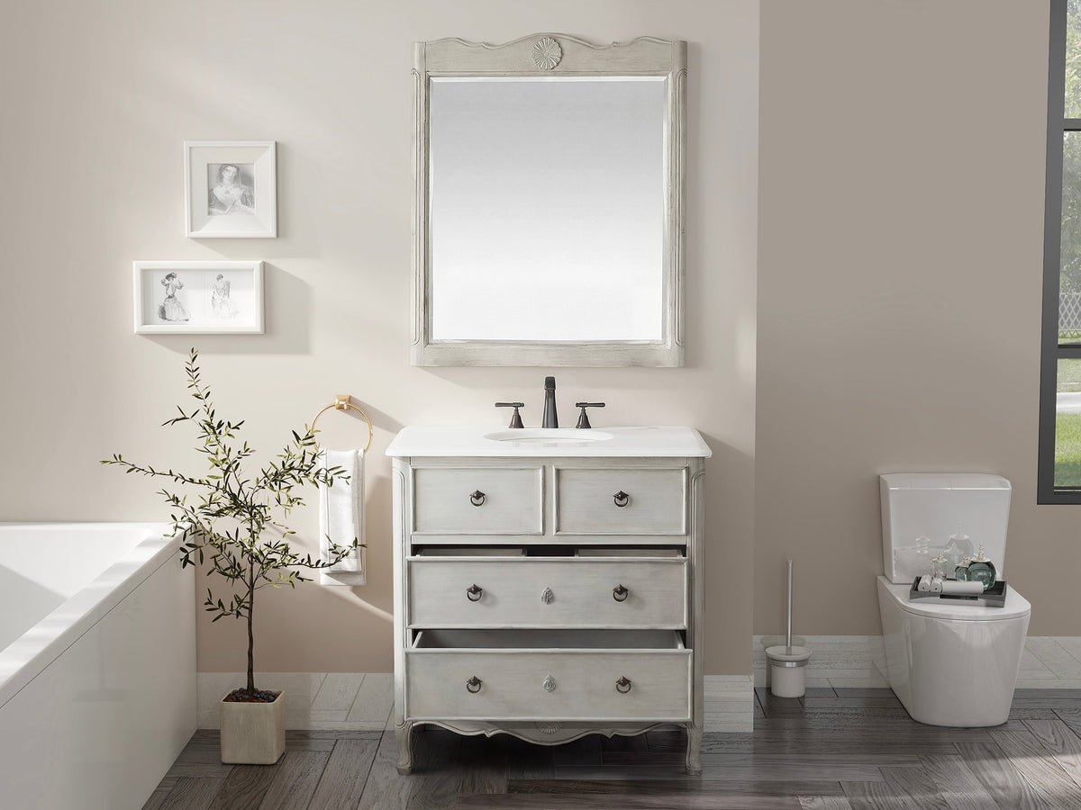 34 Inch Cottage Freestanding Distressed Gray Daleville Bathroom Vanity, Single Sink, Fully Assembled