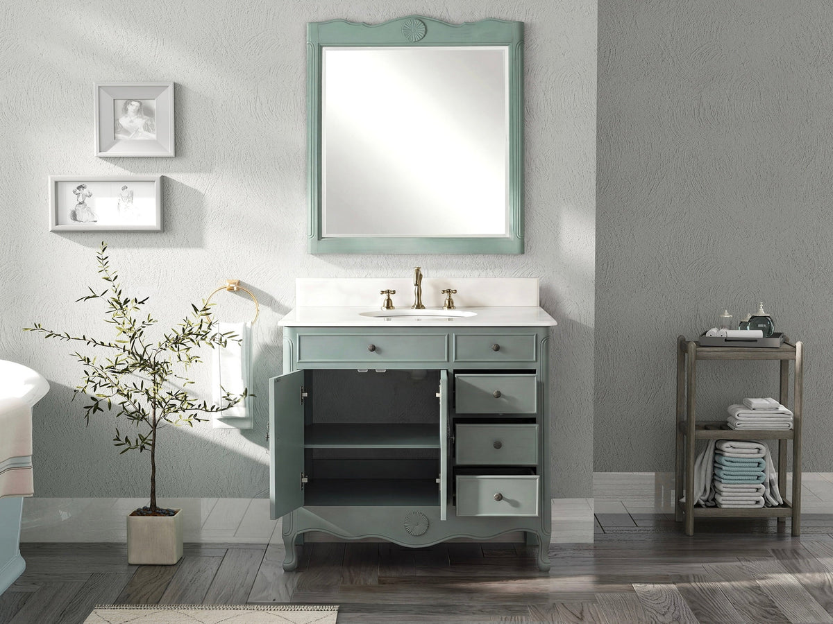 38 Inch Cottage Freestanding Distressed Vintage Blue Daleville Bathroom Vanity, Single Sink, Fully Assembled
