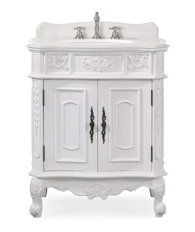 30 Inch Antique Style Old Timer Classic White Ellenton Bathroom Sink Vanity