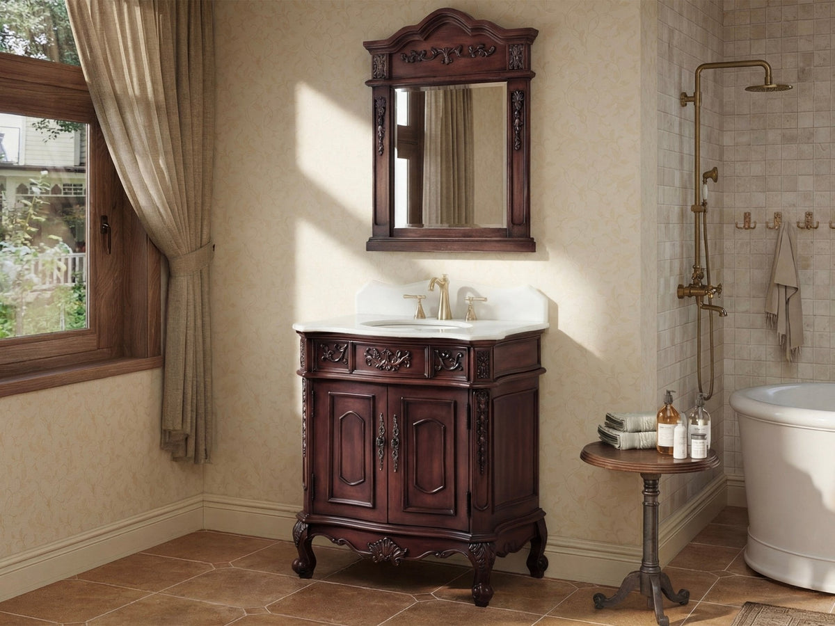 30 Inch Antique Style Old Timer Classic Cherry Wood Ellenton Bathroom Sink Vanity