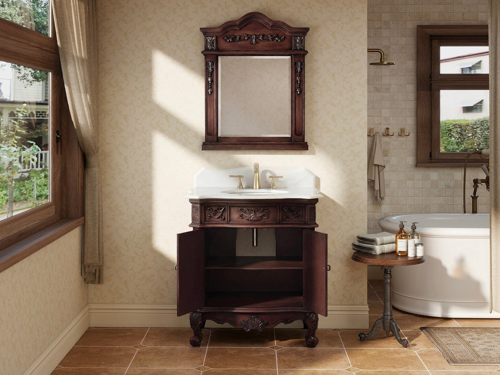 30 Inch Antique Style Old Timer Classic Cherry Wood Ellenton Bathroom Sink Vanity