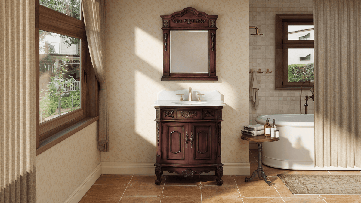 30 Inch Antique Style Old Timer Classic Cherry Wood Ellenton Bathroom Sink Vanity