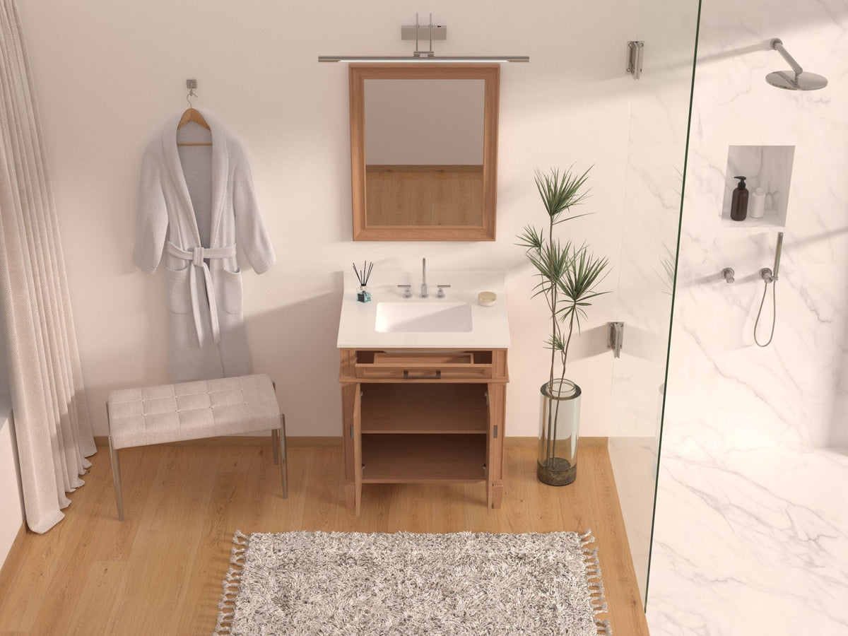 30 Inch Durand Modern Light Oak Bathroom Sink Vanity with Stone Counter Top