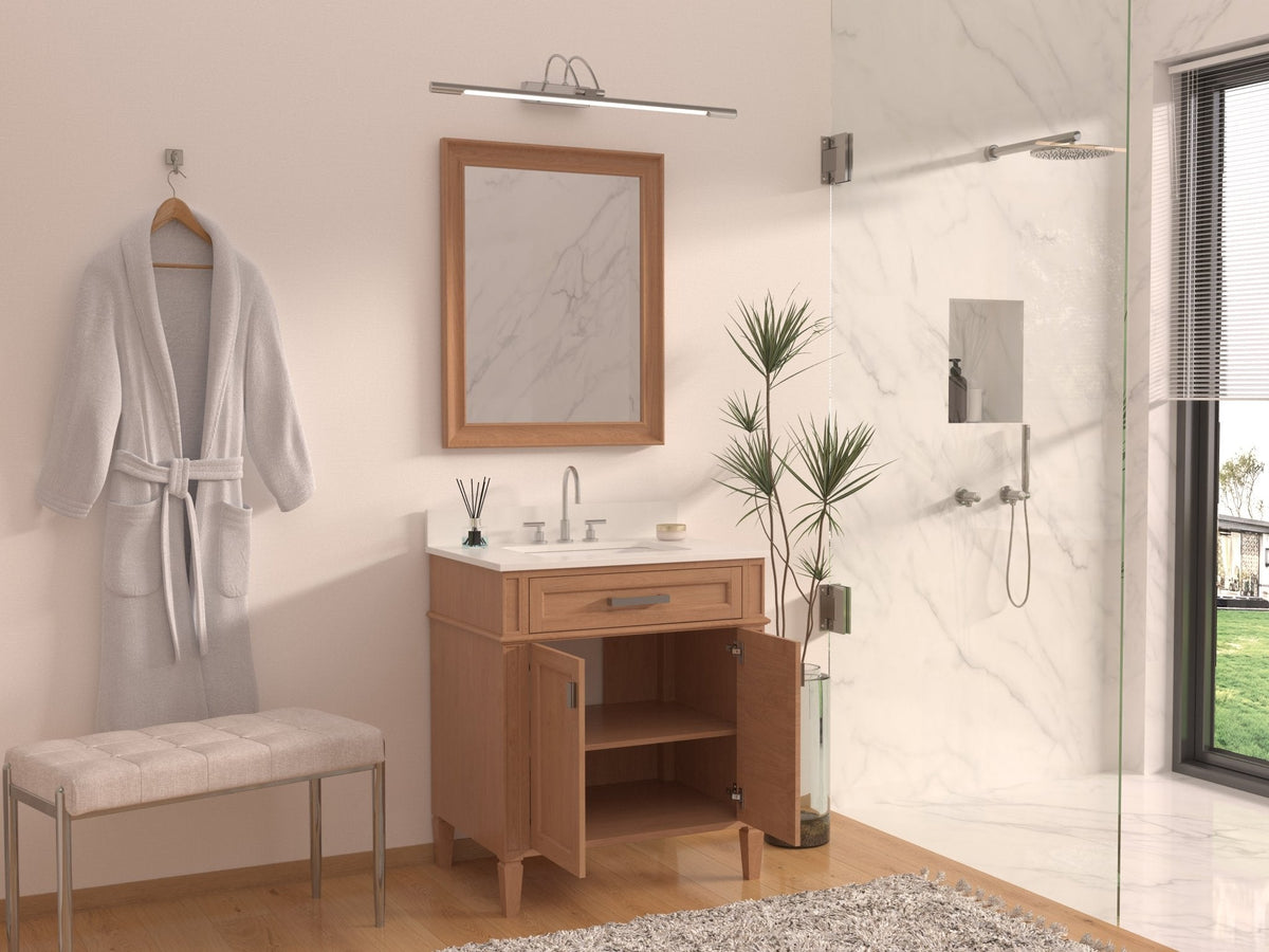 30 Inch Durand Modern Light Oak Bathroom Sink Vanity with Stone Counter Top