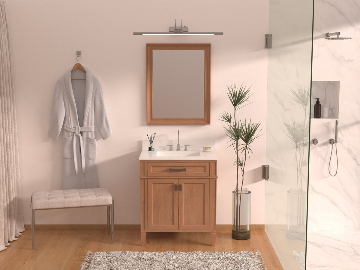 30 Inch Durand Modern Light Oak Bathroom Sink Vanity with Stone Counter Top