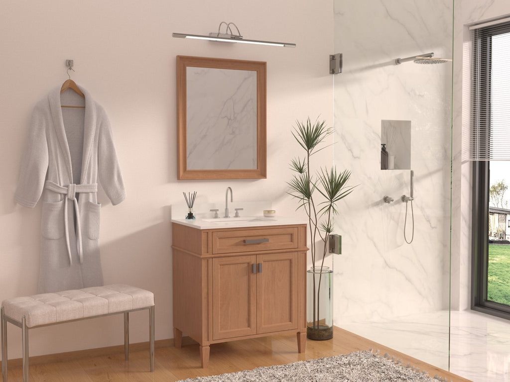 30 Inch Durand Modern Light Oak Bathroom Sink Vanity with Stone Counter Top