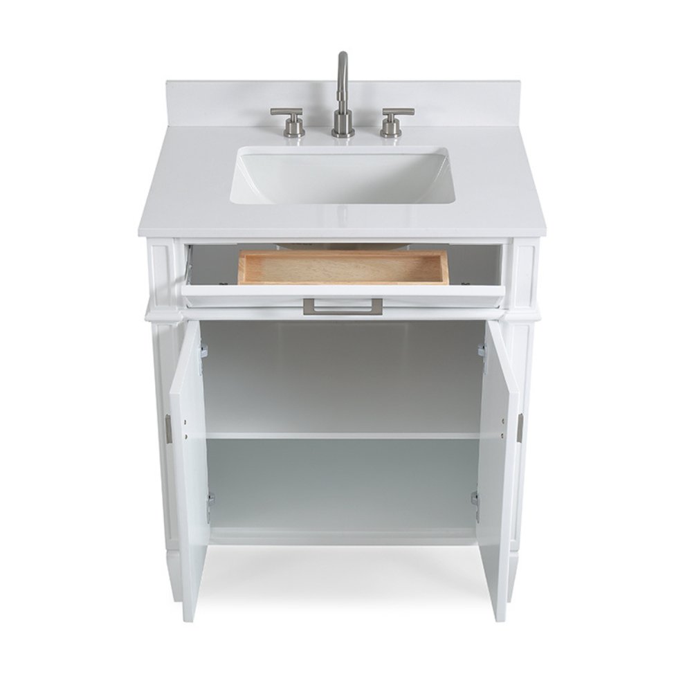 30 Inch Durand Modern White Bathroom Sink Vanity with Stone Counter Top