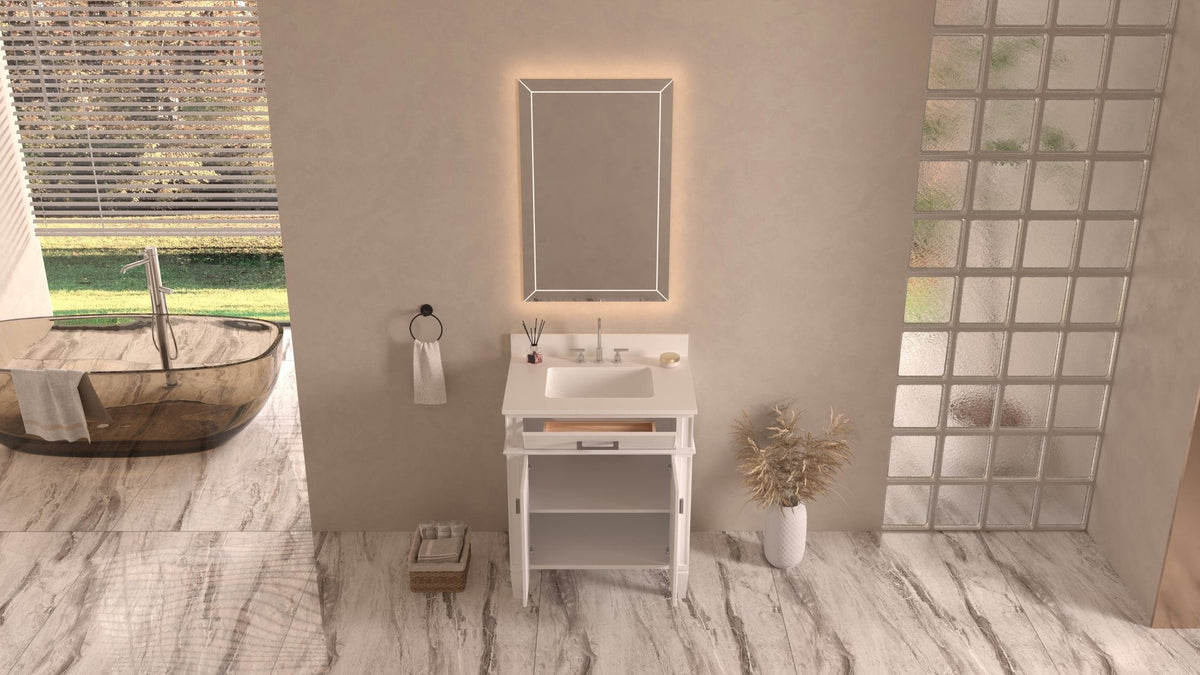 30 Inch Durand Modern White Bathroom Sink Vanity with Stone Counter Top