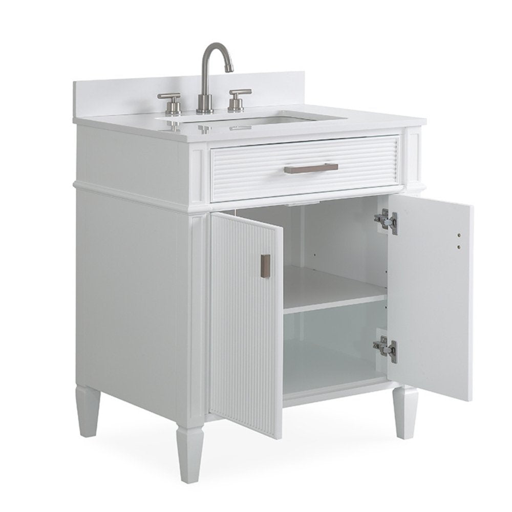 30 Inch Durand Modern White Bathroom Sink Vanity with Stone Counter Top
