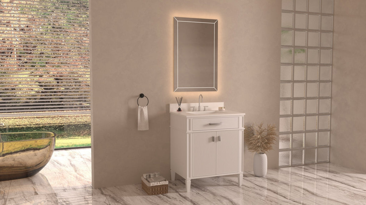 30 Inch Durand Modern White Bathroom Sink Vanity with Stone Counter Top