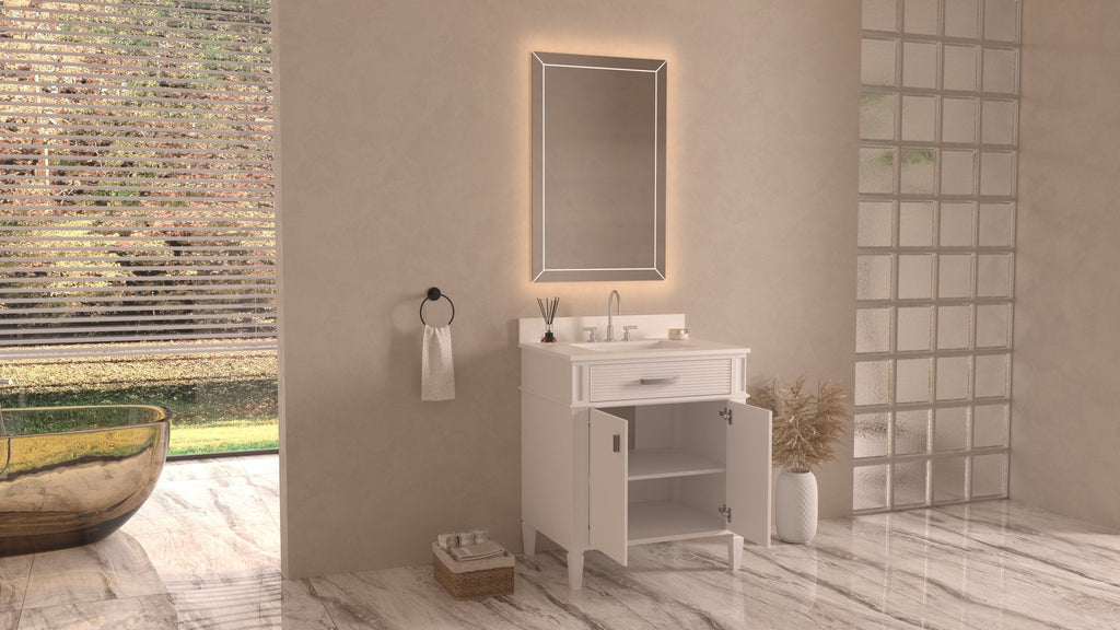 30 Inch Durand Modern White Bathroom Sink Vanity with Stone Counter Top