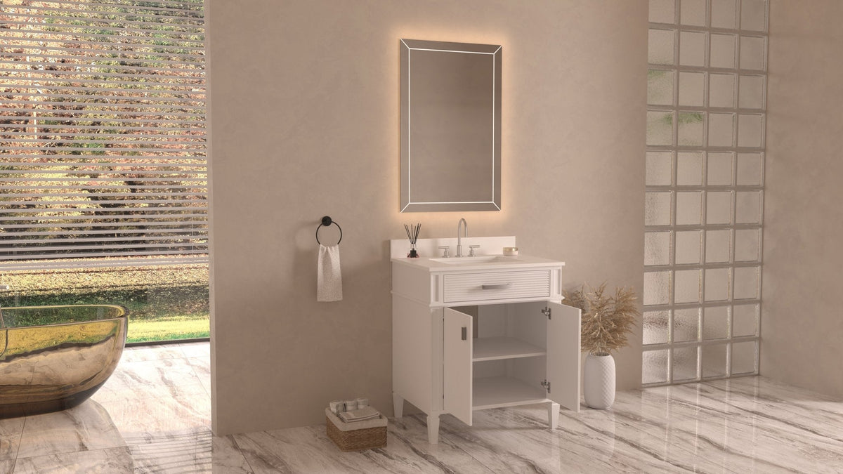 30 Inch Durand Modern White Bathroom Sink Vanity with Stone Counter Top