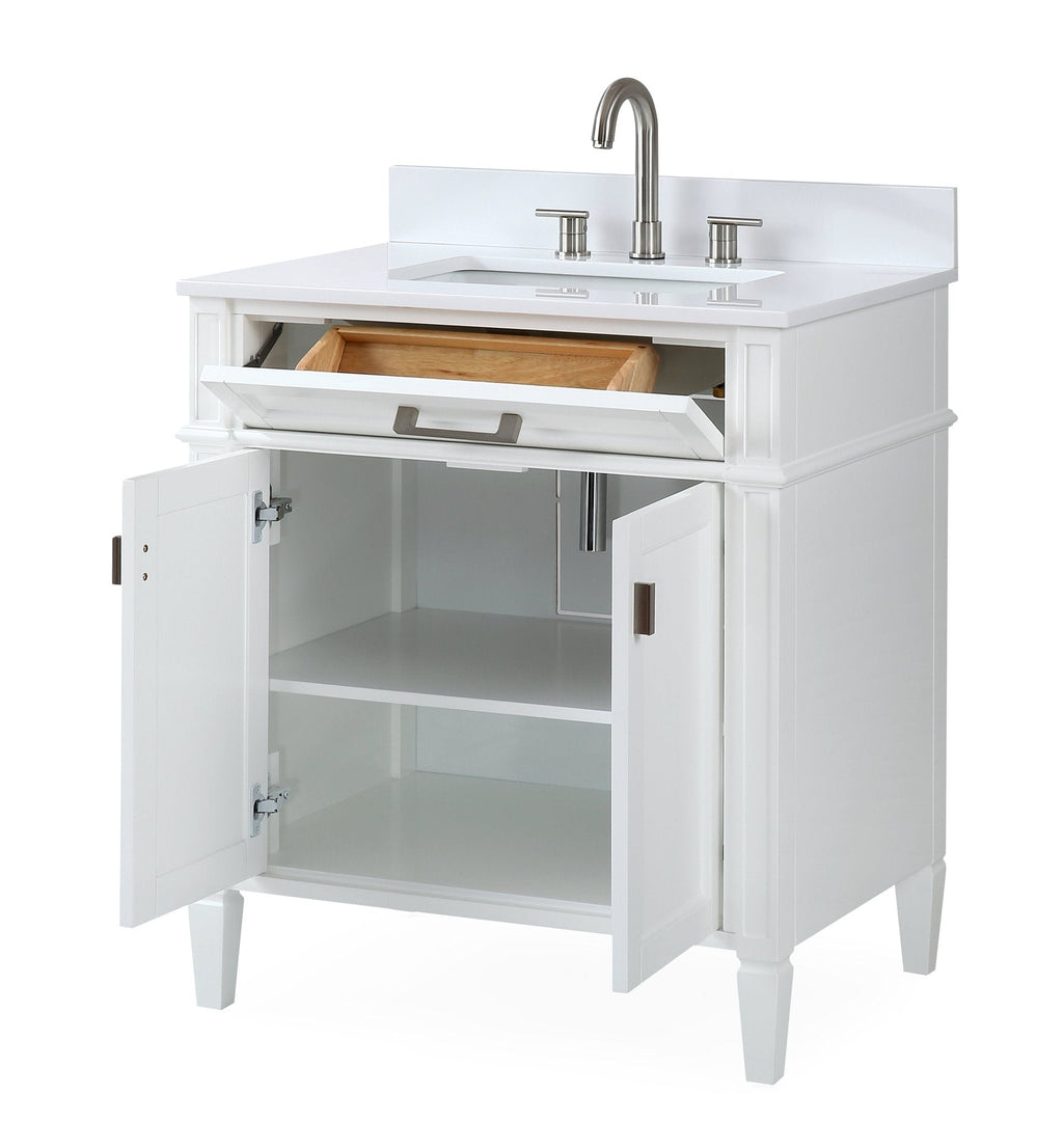 30 Inch Durand Modern White Bathroom Sink Vanity with Stone Counter Top