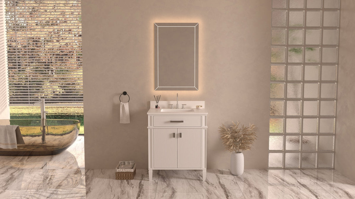 30 Inch Durand Modern White Bathroom Sink Vanity with Stone Counter Top