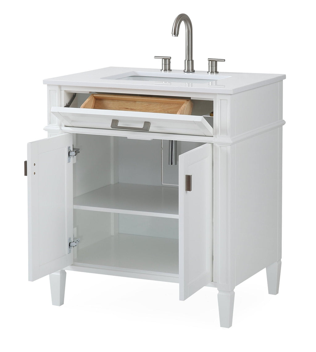 30 Inch Durand Modern White Bathroom Sink Vanity with Stone Counter Top