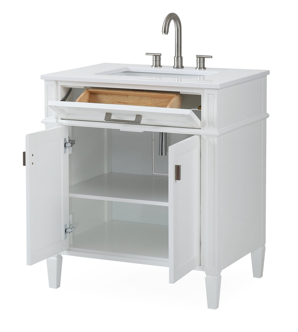 30 Inch Durand Modern White Bathroom Sink Vanity with Stone Counter Top