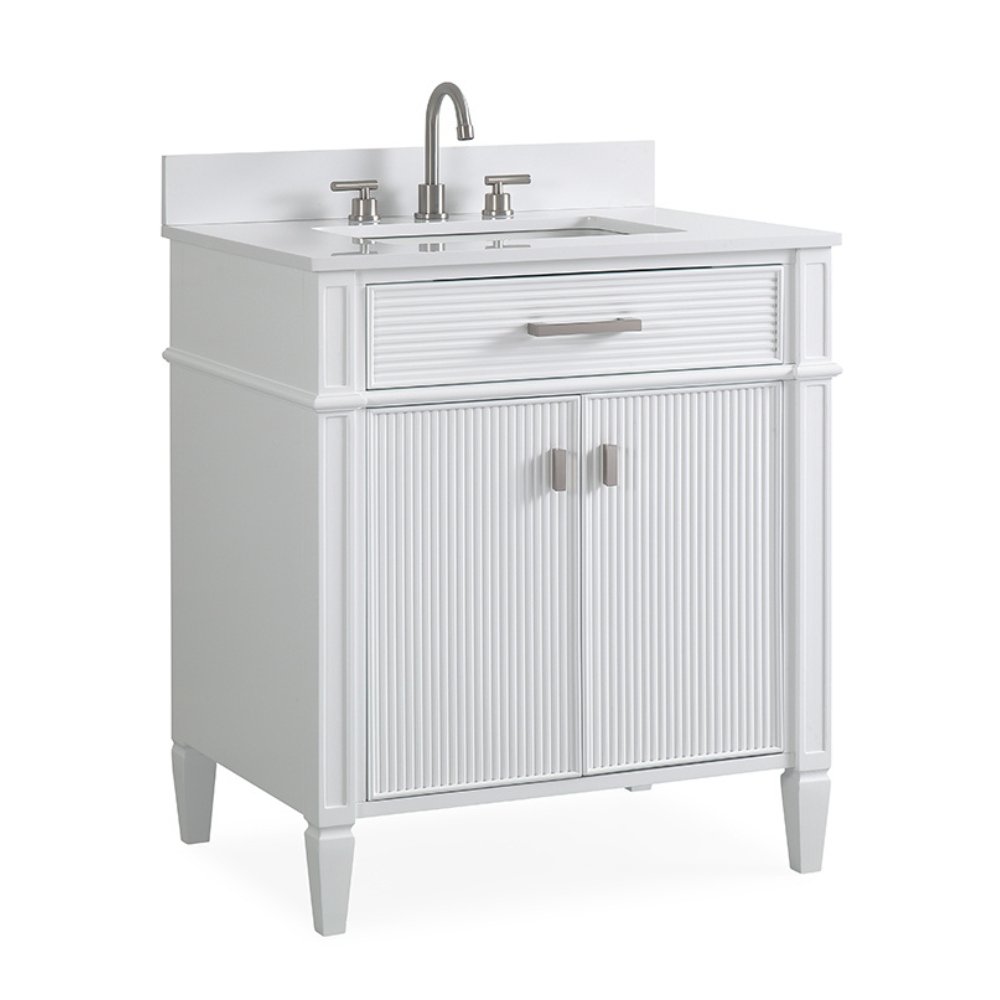 30 Inch Durand Modern White Bathroom Sink Vanity with Stone Counter Top