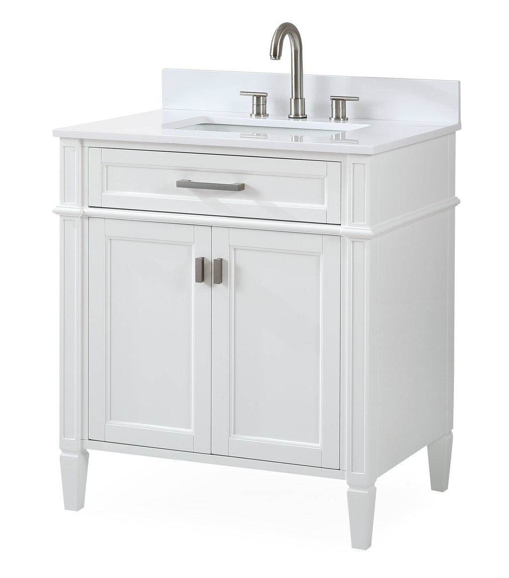 30 Inch Durand Modern White Bathroom Sink Vanity with Stone Counter Top