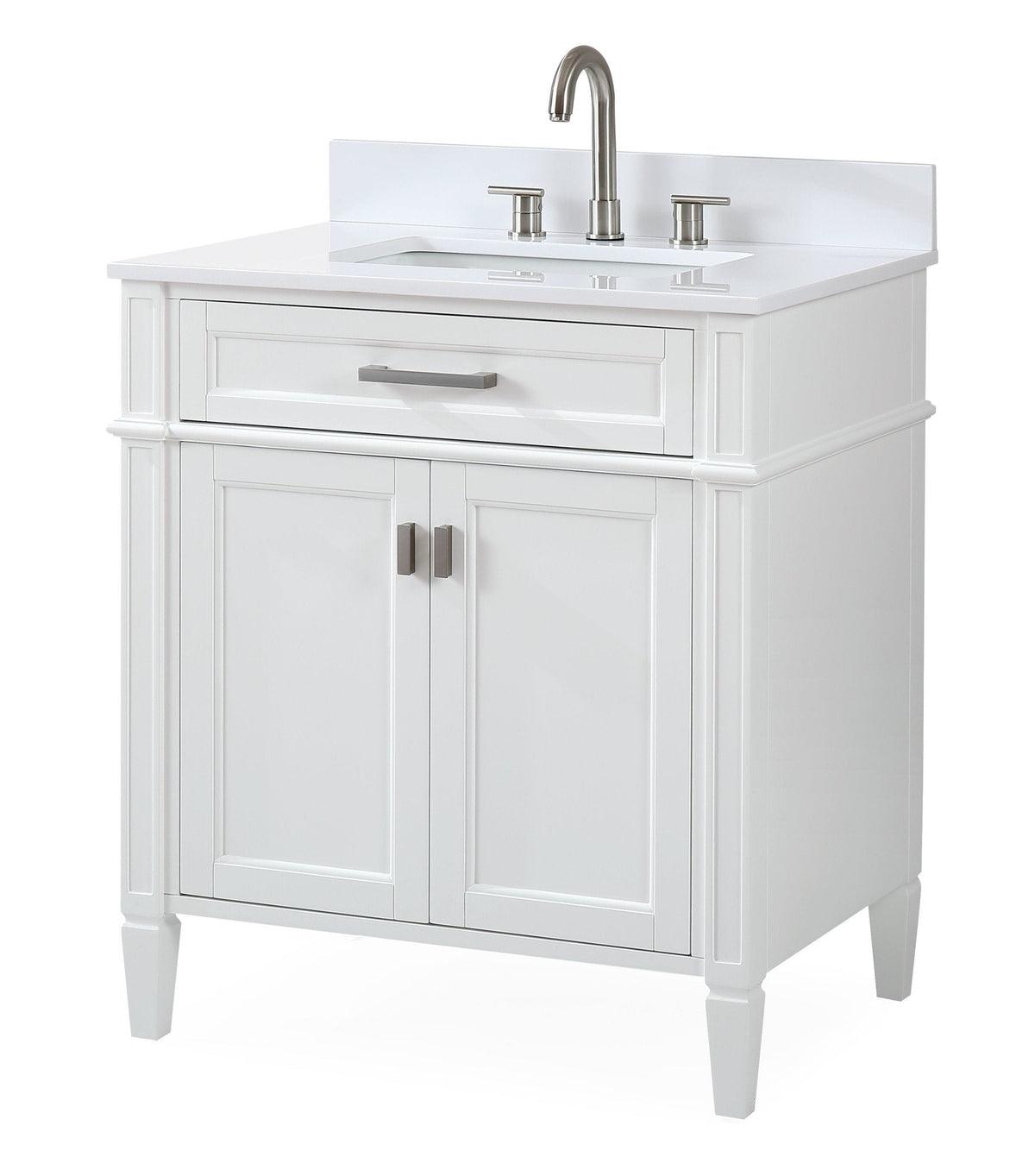 30 Inch Durand Modern White Bathroom Sink Vanity with Stone Counter Top