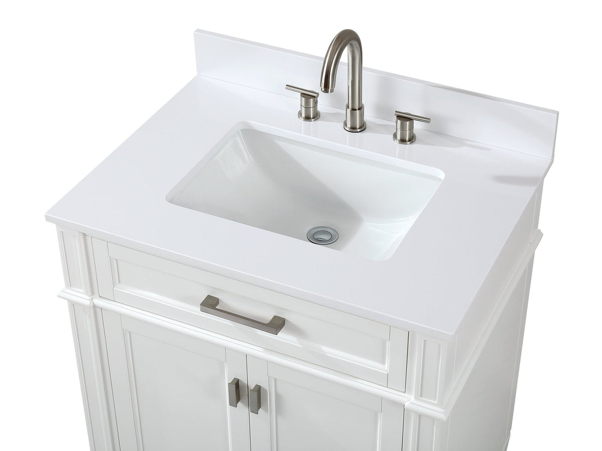 30 Inch Durand Modern White Bathroom Sink Vanity with Stone Counter Top