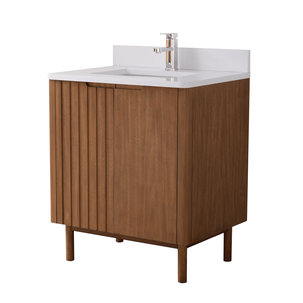 30 Inch Fume Single Sink Mango Warm Oak Brown Finish Bathroom Vanity With White Top