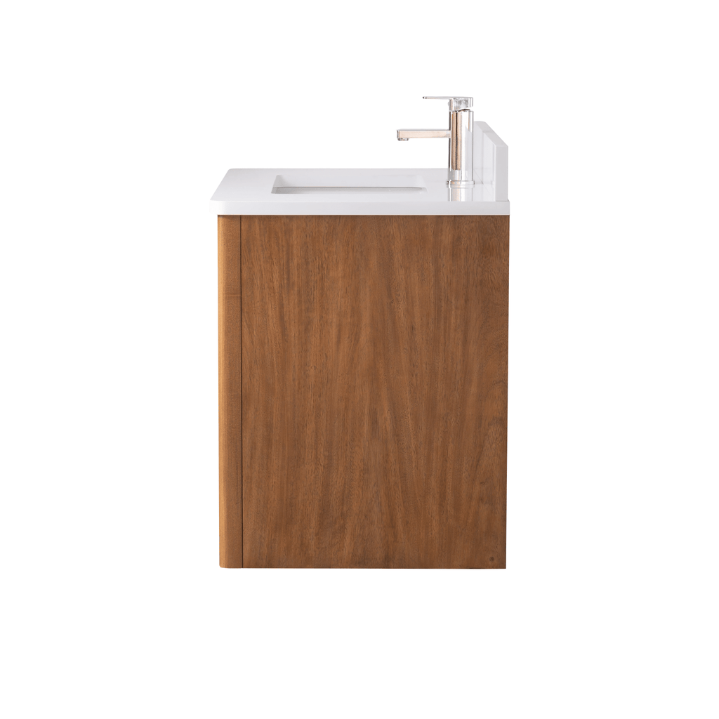 30 Inch Fume Single Sink Mango Warm Oak Brown Finish Wall Mount Floating Style Bathroom Vanity