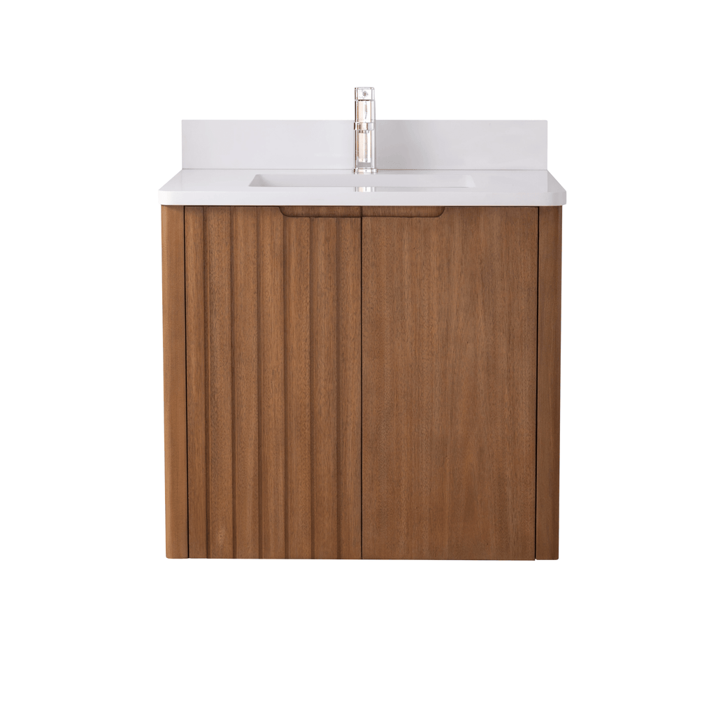 30 Inch Fume Single Sink Mango Warm Oak Brown Finish Wall Mount Floating Style Bathroom Vanity