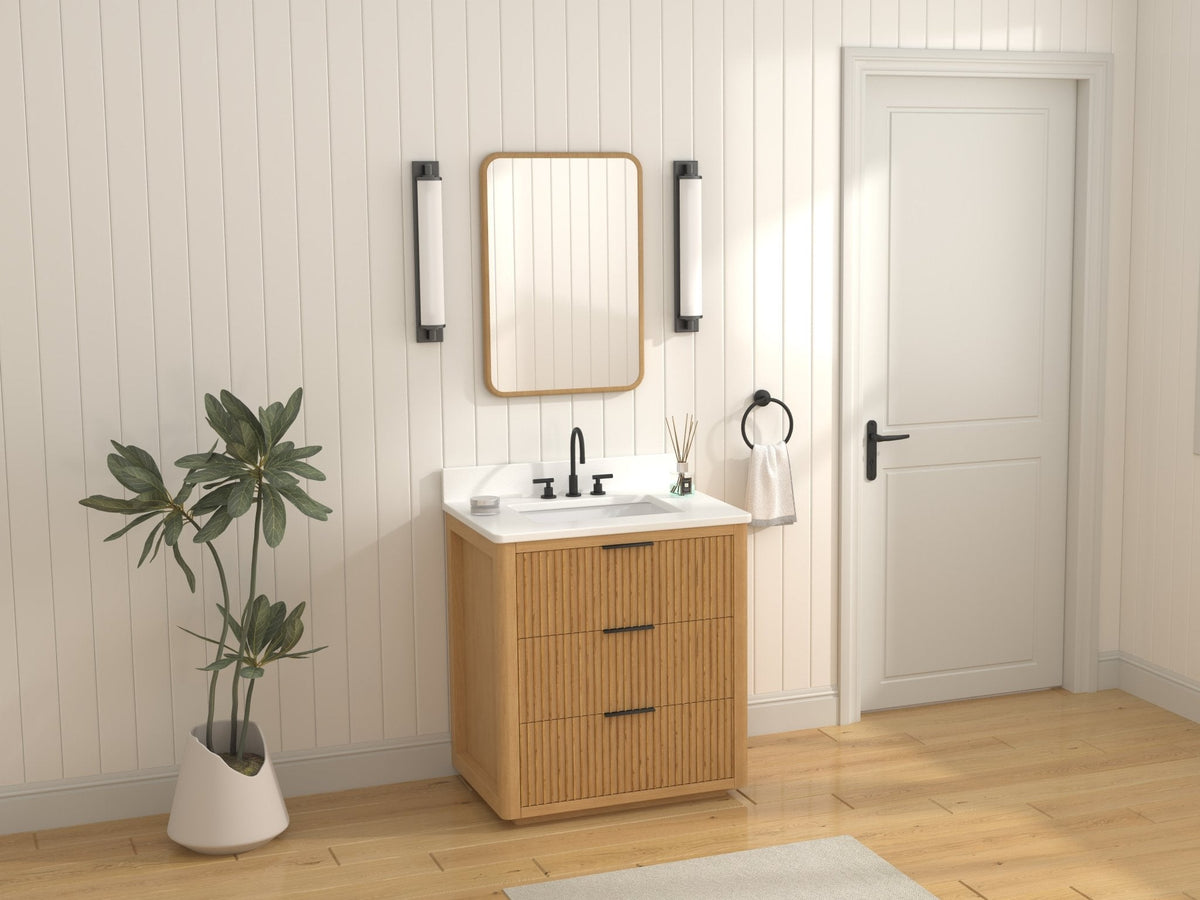 30 Inch Modern Golden Oak Coris Single Sink Bathroom Vanity With White Quartz Top