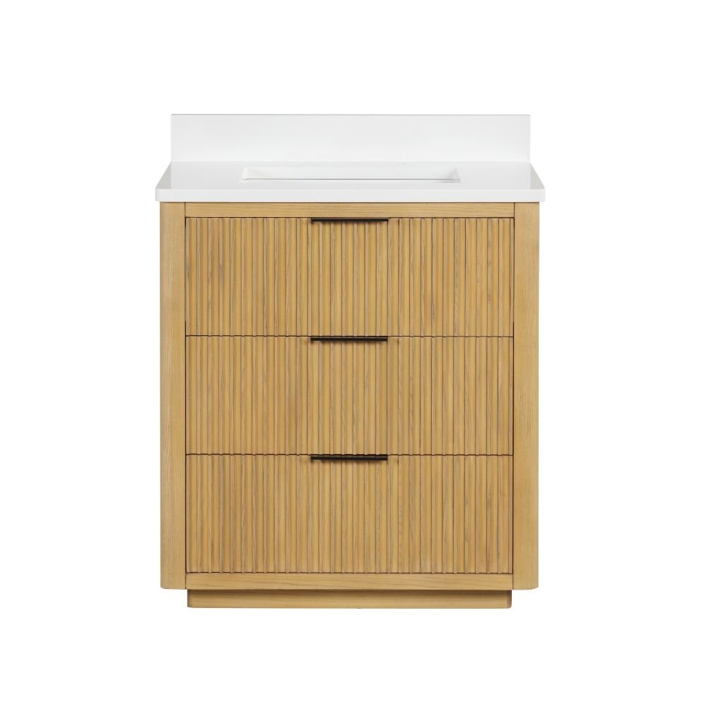30 Inch Modern Golden Oak Coris Single Sink Bathroom Vanity With White Quartz Top